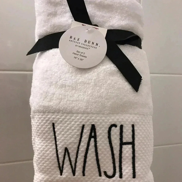 NWT Rae Dunn Wash White Hand Towels Set of 2 - Picture 1 of 2
